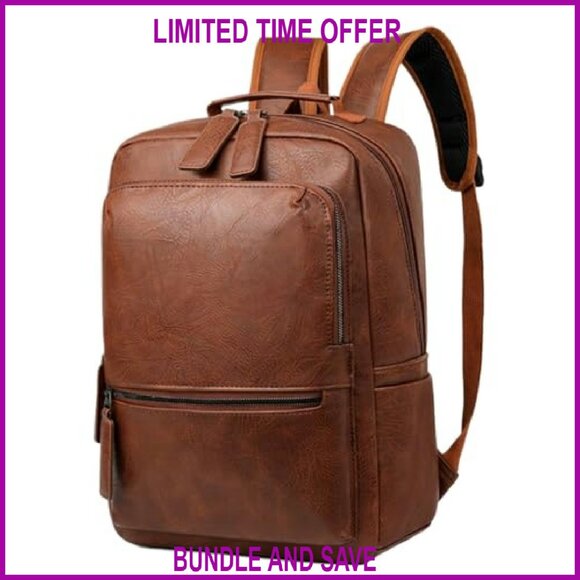 Large PU Leather Laptop Backpack for Work School Travel Business - Picture 2 of 7